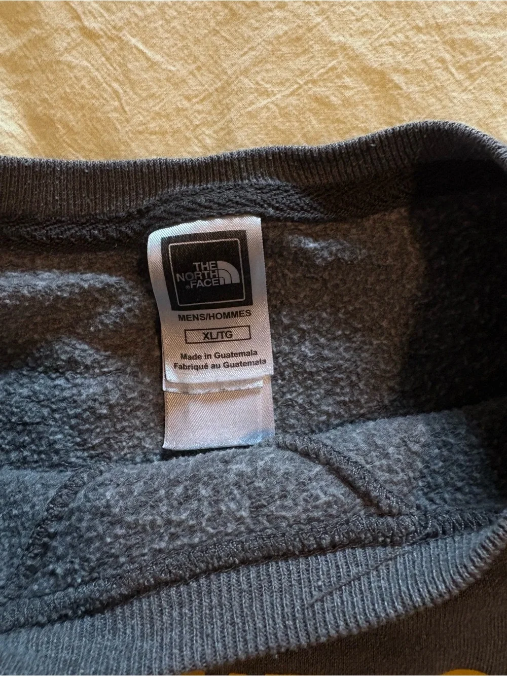 The North Face Men's Dark Gray Crewneck Sweatshirt with Yellow Logo